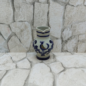 En vente vintage Cobalt Sel émaillé allemand Fait à la main Pichet Jug Poterie Reinh Merkelbach Allemagne Milieu du siècle Faïence grès, 250 ml