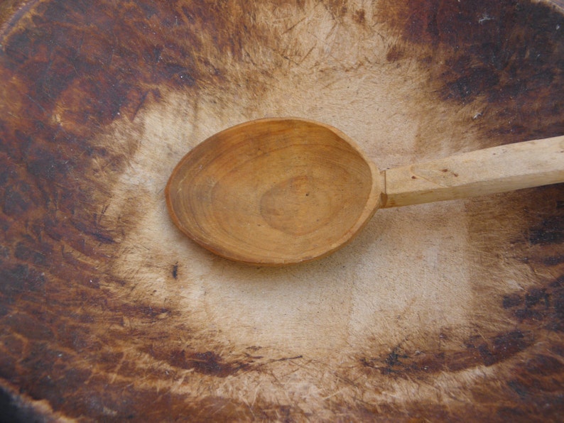 Vintage Primitive Gift Idea Rustic Wooden Bowl Vintage Wooden Bowl and Spoon Old wooden Spoon Antique Kitchen Decor Hand carved mortar