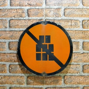 Industrial Sign, Vintage Porcelain Enamel Sign, Industrial Round Sign Plate,  Orange and Black Sign, Gift for Him, Decor Man Cave