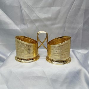 USSR Vintage set of 2 metal glass holders Russian tea Podstakannik