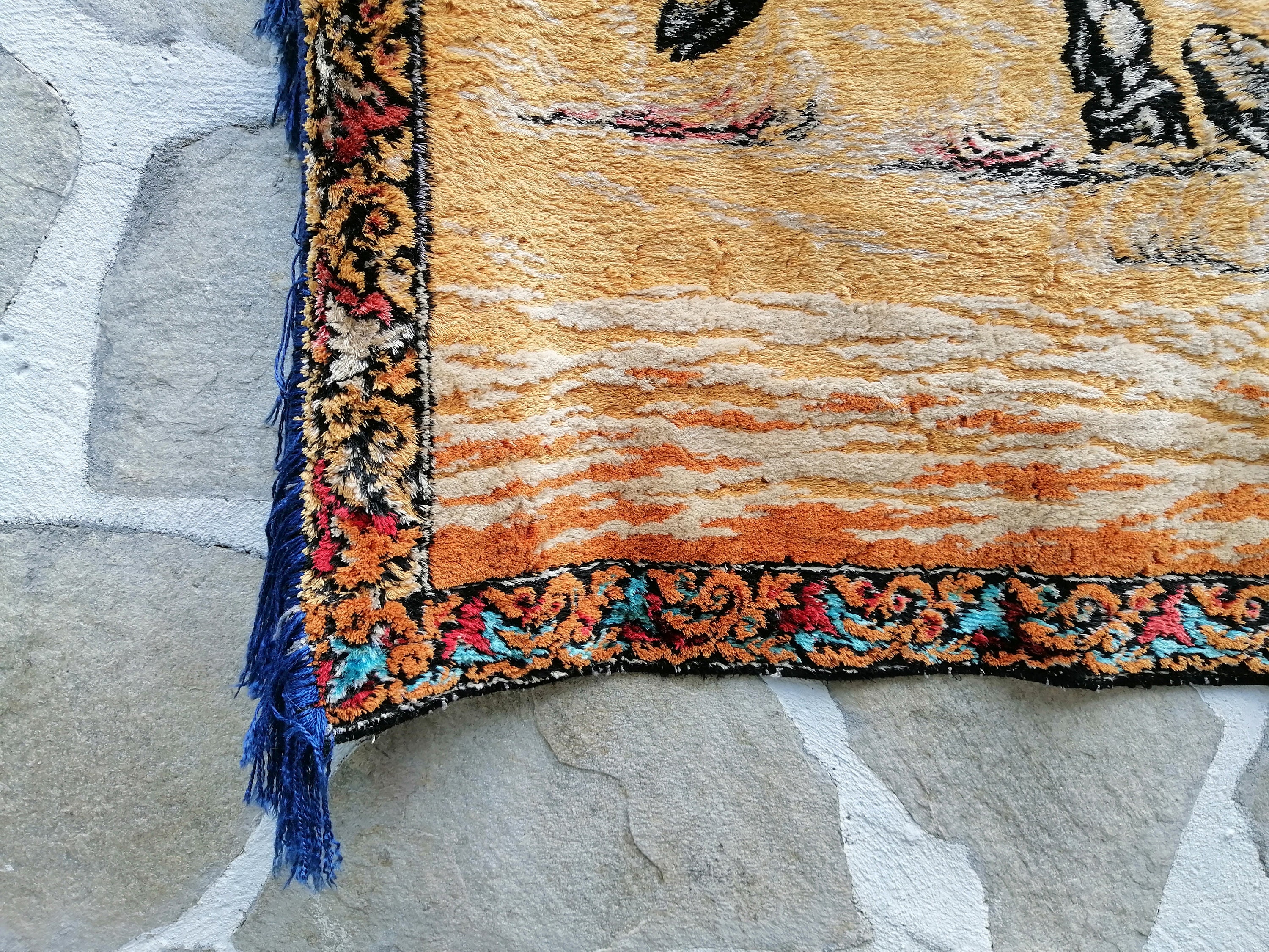 Grande Tapisserie Velours Vintage Tauromachie 4'x6' - Tenture Murale Matador Italie