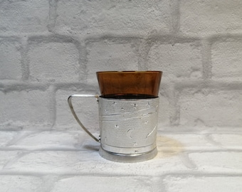 Vintage Podstakannik-theebekerhouder met glas uit de USSR