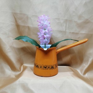 Vintage Coffee Pot, Small Enamel Coffee Pot Orange Enamel Pot of Turkish Coffee, Milk Pot, Small Vase Free Postage