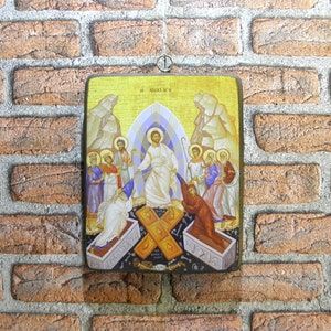 Wooden icon of the resurrection of Jesus Christ Handmade / print on wood
