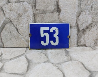 Door Sign, Porcelain House Door Number 53, Address Number For House, Enamel Sign, Address Sign, House Plaque Vintage Enamel Sign Door Plate