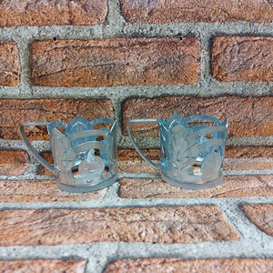 Vintage set of 2 glass holders, metal glass - holders USSR, Russian tea glass holders, Podstakannik