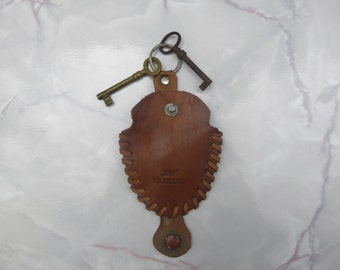 Vintage Brown Leather Keychain: Retro Cottage Chic Case
