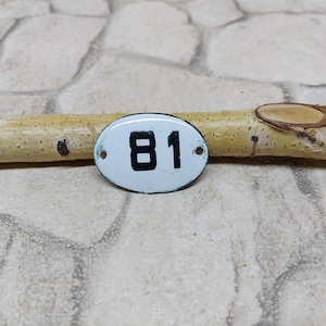 Vintage Sign 81, Small Oval Address Plaque, Room Number 81, Enamel Number Sign, Vintage White and Black Enamel Oval Sign Free shipping