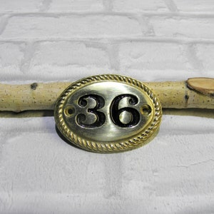 Vintage Metal Number Sign 36: Small Oval Address Plaque