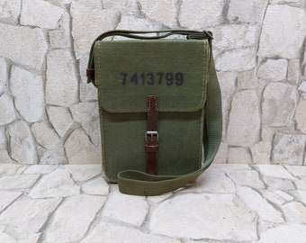Vintage Army Green Canvas Messenger Bag, Military Strap Bag