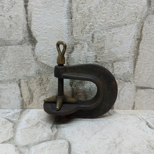 Vintage Metal & Brass C Clamp Press: Vulcanizer Tire Repair Tool