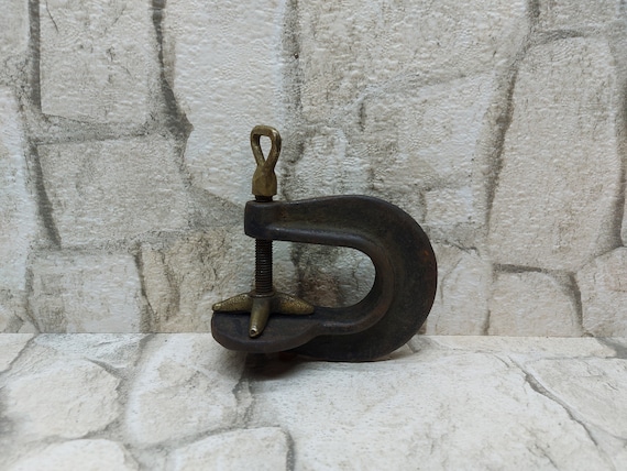 Vintage Metal & Brass C Clamp Press: Vulcanizer Tire Repair Tool