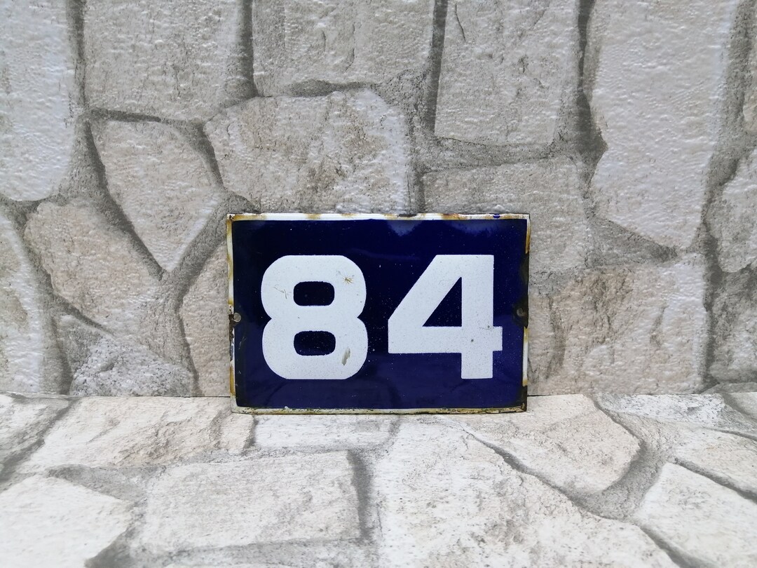 Vintage Enamel Address Sign Number 84: Metal House Plaque - Etsy