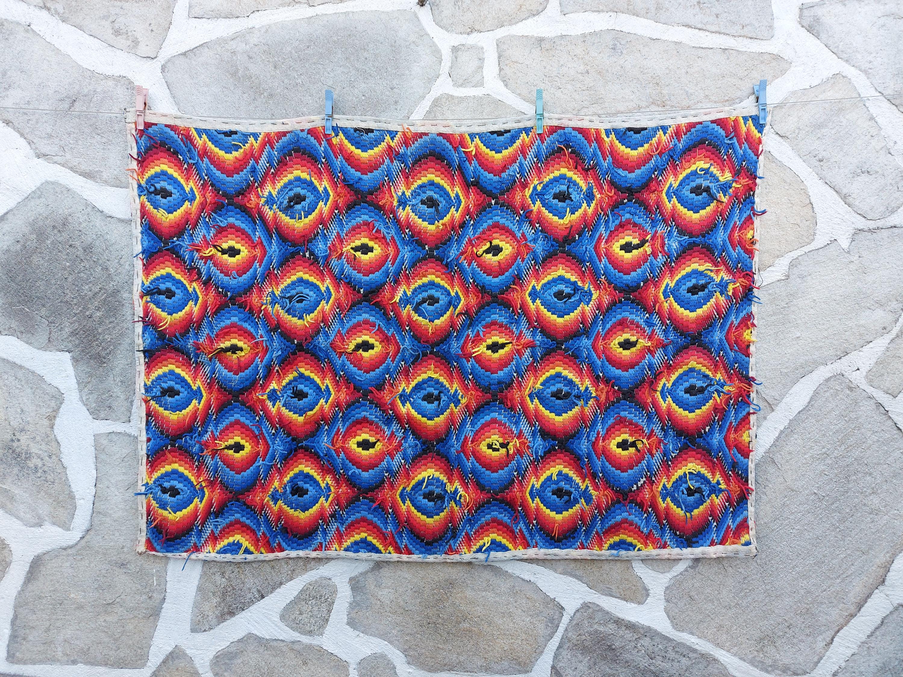 ヴィンテージ刺繍タペストリー、ブルガリア風壁掛け、ボヘミアンラグ