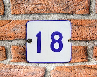 Vintage Enamel House Number 18: Outdoor Address Sign