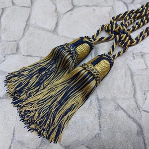 European Tassel Curtain Tiebacks: Dark Blue & Gold, 38-inch Spread (Pair)