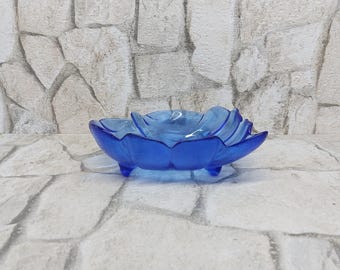 Vintage Blue Leaf Schüssel, Glas Servierschüssel Retro Glaswaren, Weihnachtsgeschenk