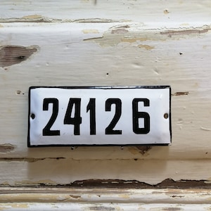 Vintage Enameled Porcelain House Number 24126 - Black and White Metal Street Sign