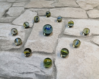 Collectible Glass Marbles, Cat's Eye Multicolor, Mixed Sizes, 13 Pcs
