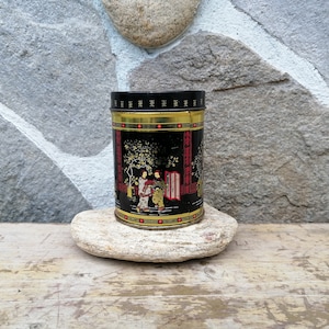 On Sale Tea Tin Box, Asian Theme Litho Tin, Small TeaTin, Vintage Decorative Birds & Floral Tea Tin, Asian Art Vintage Tins, Storage Tin Box