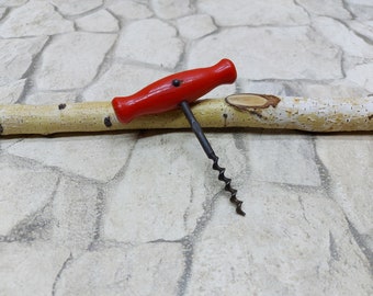 Vintage Wine Corkscrew: Red Wooden Handle Bar Accessory