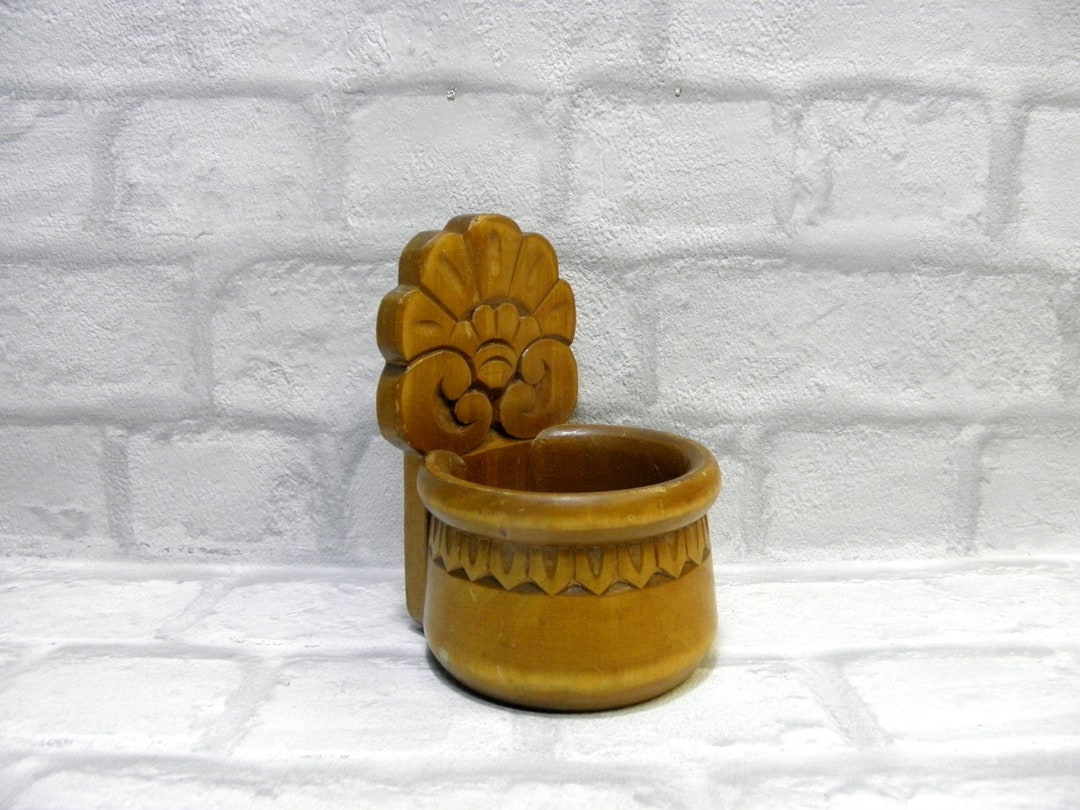 Vintage Wooden Storage Container, Kitchen Organizer Utensil, Primitive