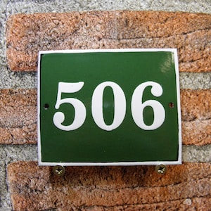 Vintage Sign House Door Number 506, Street Sign, Green and White Enamel Metal Plate, Home Gift, zografa