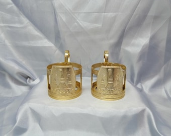 USSR Vintage set of 2 metal glass holders Russian tea Podstakannik