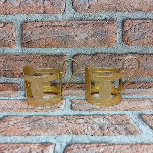 Vintage set of 2 glass holders, metal glass - holders USSR, Russian tea glass holders, Podstakannik