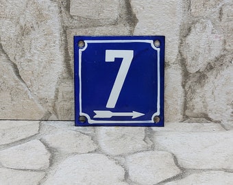 Address Street Sign, Address Number 7, Address Plaque, Vintage Door Sign, Enamel Door Sign Number, Outdoor House Numbers, Metal House Sign