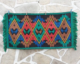 Vintage Embroidered Wall Tapestry, Bulgarian Kilim Decor (23x50.4'')