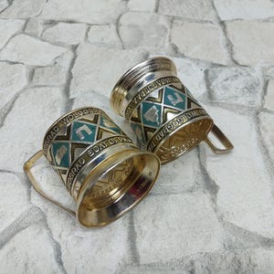 Vintage set of 2 glass holders,  USSR - VOLGOGRAD, Russian tea glass holders, Podstakannik, Free shipping worldwide with tracking