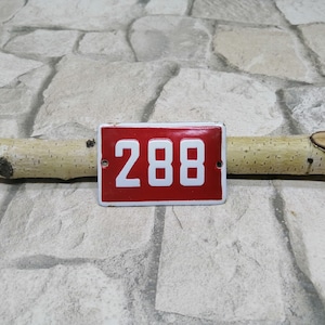 Enamel House Number 288, Vintage White and Red House Door Sign, White Enamel Metal Plate, Address Signs, Collectible Plates, Home gift