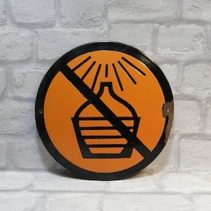 Rare Vintage Porcelain Enamel Sign, Laboratory Flask Chemical Reaction Do Not Expose To Sunlight, Orange and Black Sign, Decor for Man Cave