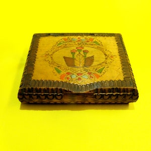 Portasigarette in legno vintage per tabacco di piccole dimensioni - Scatola per sigarette in legno vuota vintage con design di arte popolare - Scatola per tabacco - Regalo per lui