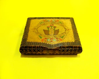 Vintage Zigarettenetui Tabak Kleine Größe - Vintage leere Holz Zigarettenetui Folk Art Design - Tabak Box - Geschenk für Ihn