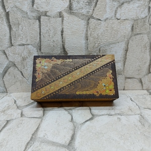 Vintage Wooden Box with mirror Pyrography Wooden Box Jewellery Box Hand Painted Pencil Memory Box