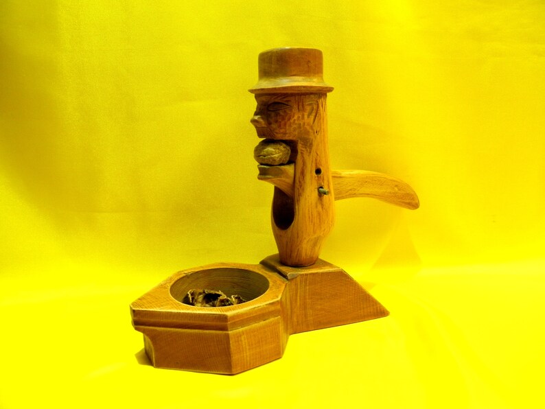 Vintage WOODEN NUTCRACKER and BOWL Wooden Head Skull Nut Cracker Handmade Nutcracker Wooden Handle Farm Kitchen Decor Gift idea zografa