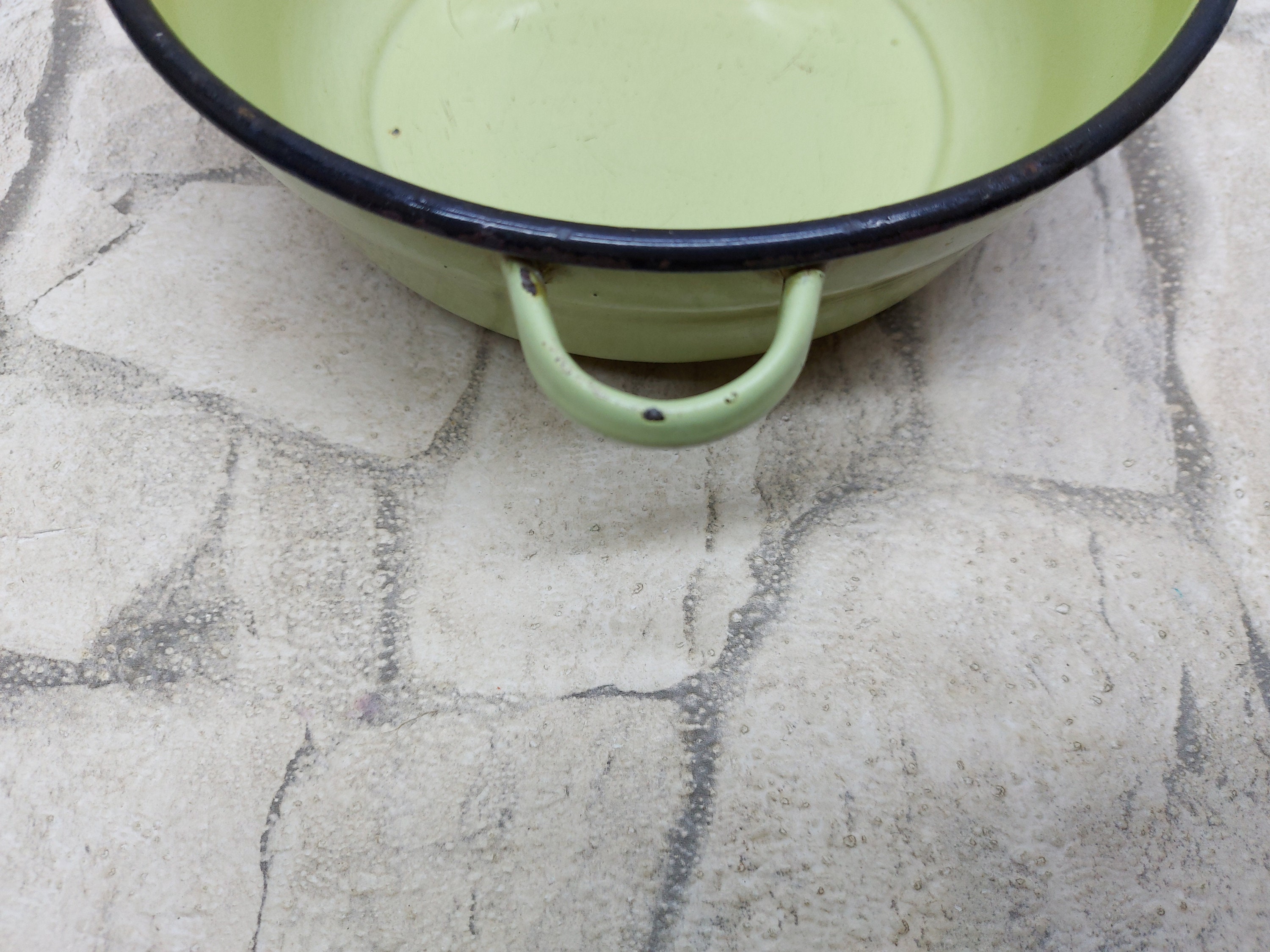 Vintage Green Enamel Bowl With Handles Enamelware Green Bowl Etsy