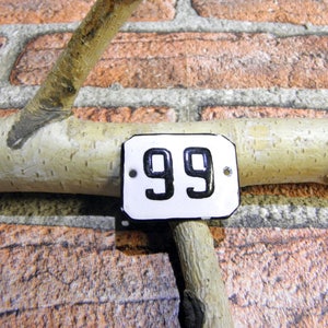 Vintage Sign 99/66, Small 1.6 X 1.2 in Address Plaque, Room Number66/99, Enamel Number Sign, Vintage White and Black Enamel Sign, zografa