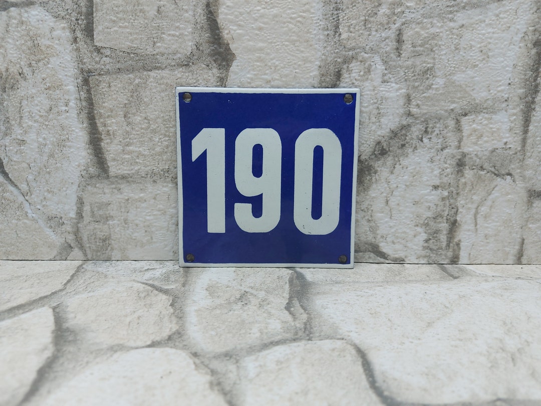 Vintage Enamel House Number 190: Blue Address Sign - Etsy