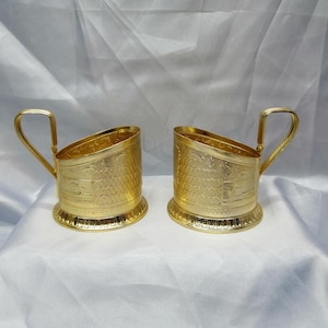 USSR Vintage set of 2 metal glass holders Russian tea Podstakannik