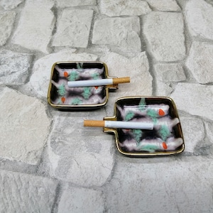 2 pcs.Vintage ceramic ashtrays set Made in Germany bar decor Mid Century 1950s. Square ashtray