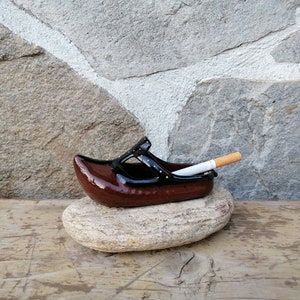 Vintage Ceramic Shoe Ashtray: Handmade Bulgarian Folk Art Pottery