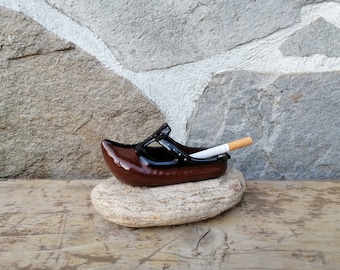 Vintage Ashtray, Handmade Ceramic Ashtray, Folk Art Bulgarian Pottery Ashtray, Mid century ashtray tobacco, Gift for Smoker, Man Cave