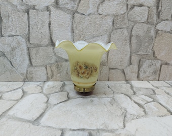 Beige Opaline Glass Pendant Light - Art Deco Flower Lamp, 1950s