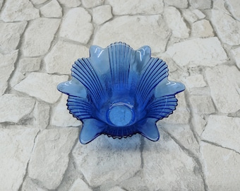 Vintage Blaue Glas Schüssel: Servier Schüssel, Vase, Kerzenhalter
