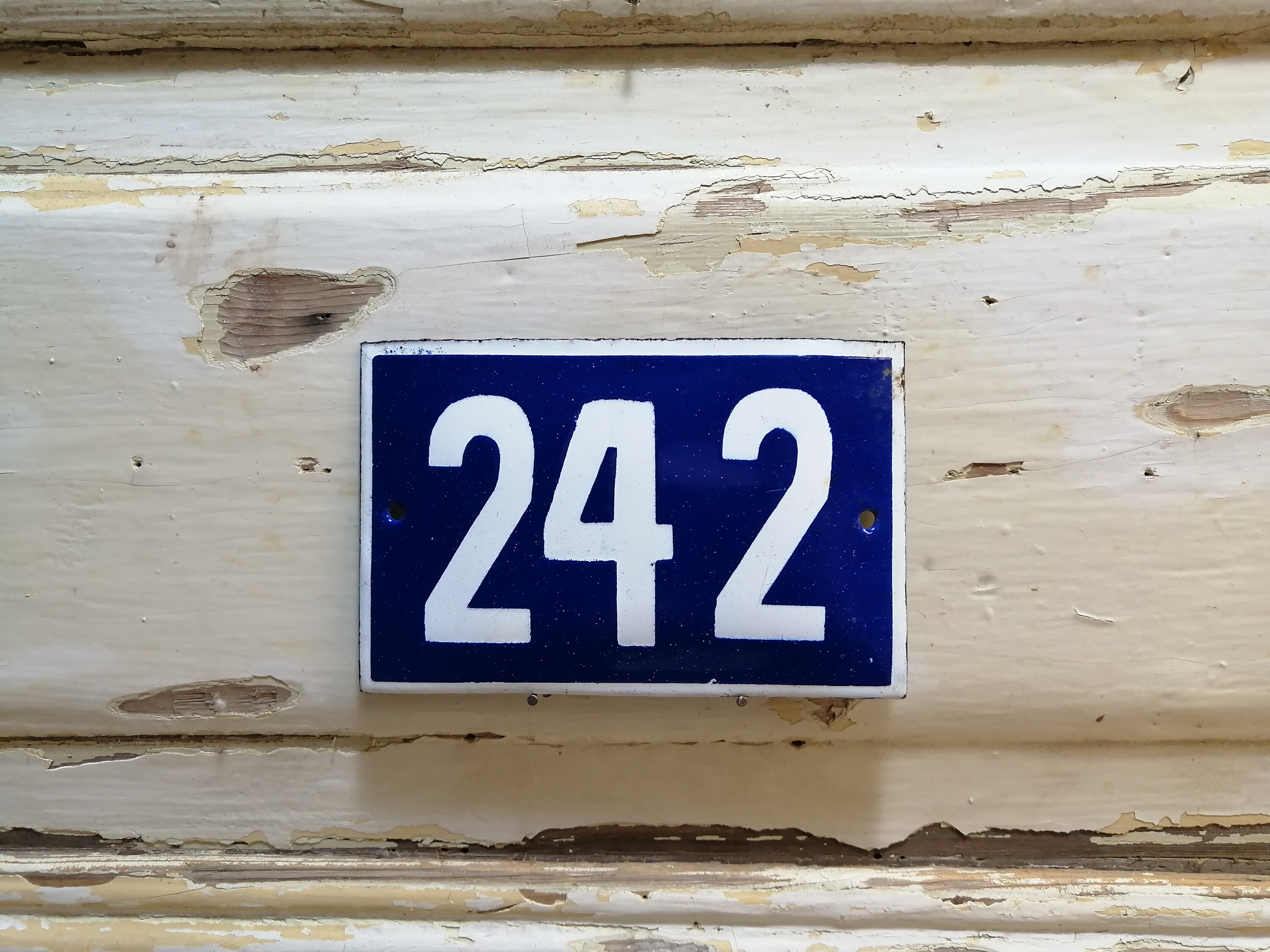 Vintage Sign House Door Number 242, Blue and White Enamel Metal Plate, Door Number, Street Sign Enameled Porcelain, Home gift, FREE DELIVERY