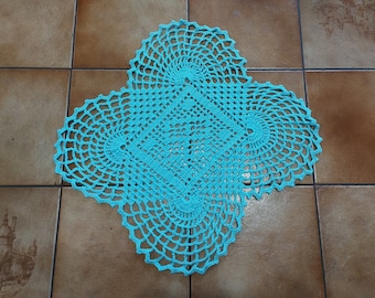 Vintage Handmade Crocheted Doily, Blue Cotton Table Decor