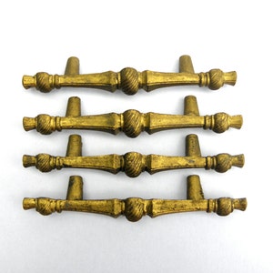 Set of 4 Vintage Handles Pulls for Cabinets and Drawers, Old Brass Hardware, Rustic  Decor, Decorative Brass Hardware